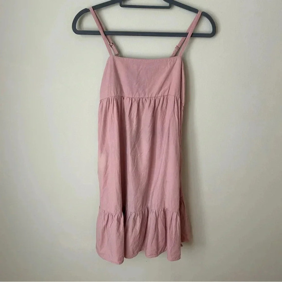Uniqlo Girls Pink Linen Blend Camisole Mini Sleeveless Babydoll Dress Size 11/12 - Picture 2 of 6